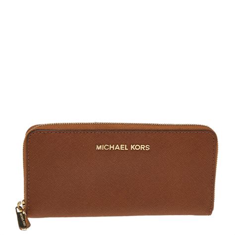 michael kors luggage brown leather zip around bifold wallet|Harrison Leather Zip.